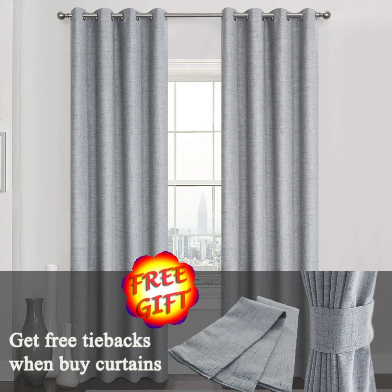 Linen 100% Blackout Curtains Water Proof Curtains for Living Room