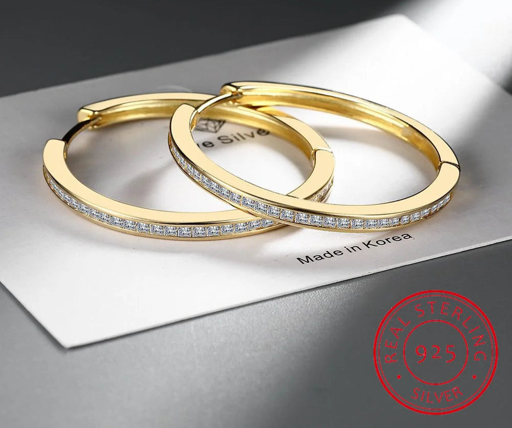 Princess Cut Moissanite Diamond Hoop Earring 925 Sterling Silver 18k Gold Sparkling Fine Jewelry