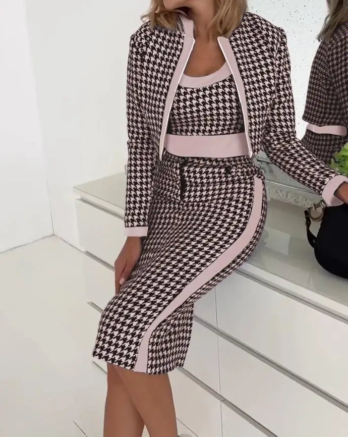 Elegant Print Dress With Coat Suit Two Piece Set