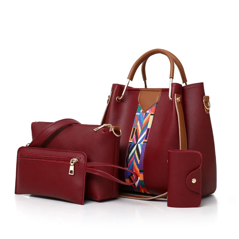 4 Pcs Luxury Handbag Large Capacity Women's Tote Shoulder, Wallet, Card Case Bag