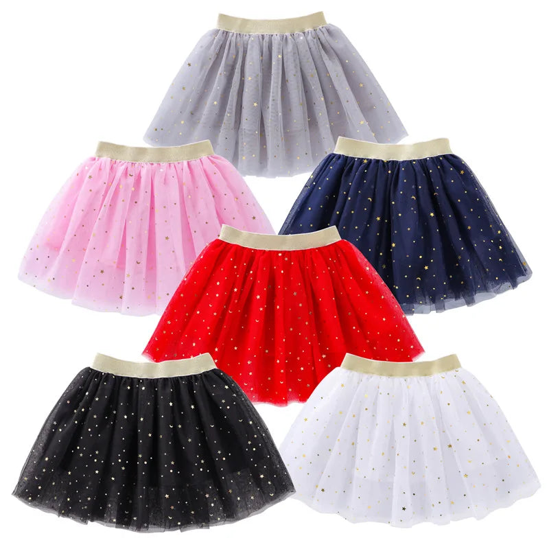 Girls Mesh Miniskirts Princess Stars Glitter Dance Ballet Tutu