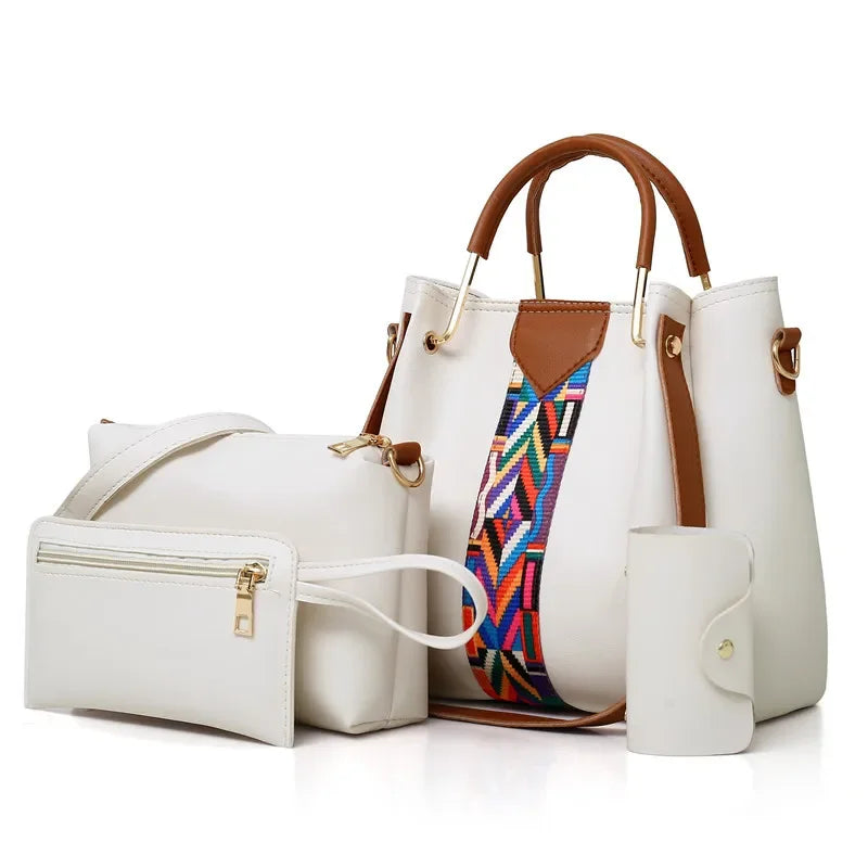 4 Pcs Luxury Handbag Large Capacity Women's Tote Shoulder, Wallet, Card Case Bag