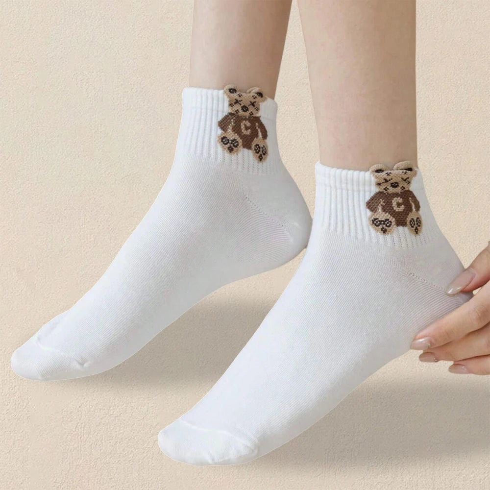 5/10/20 Pairs Women Cartoon Teddy Bear Ankle Socks
