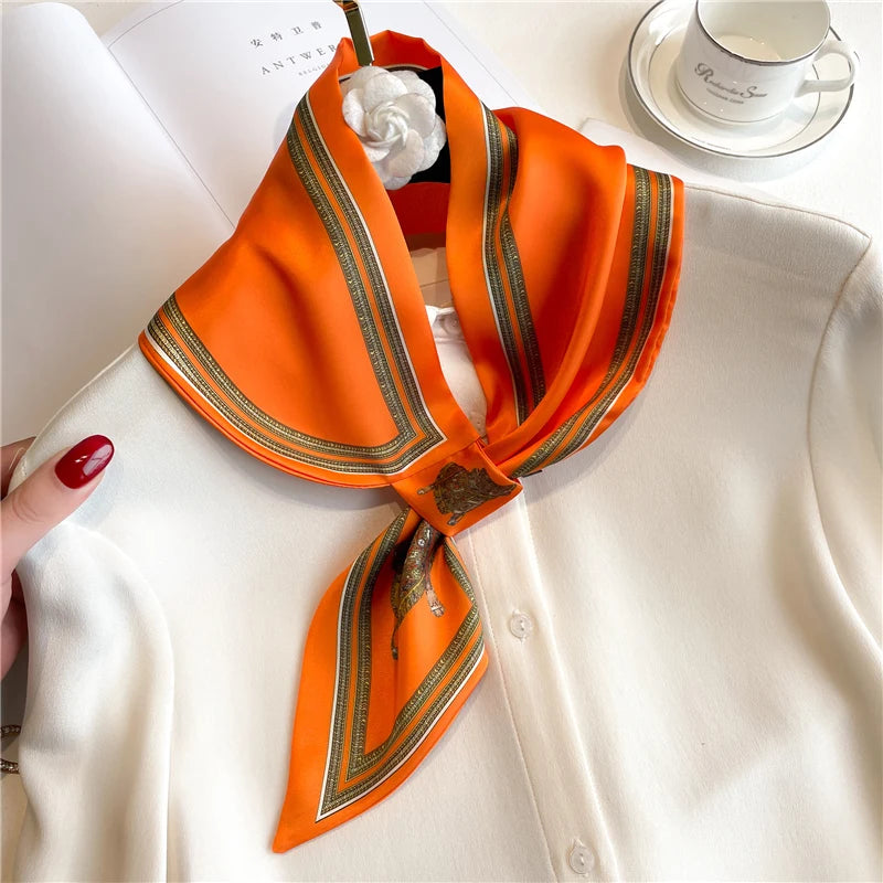 Luxury Striped Print Silk Scarf for Women