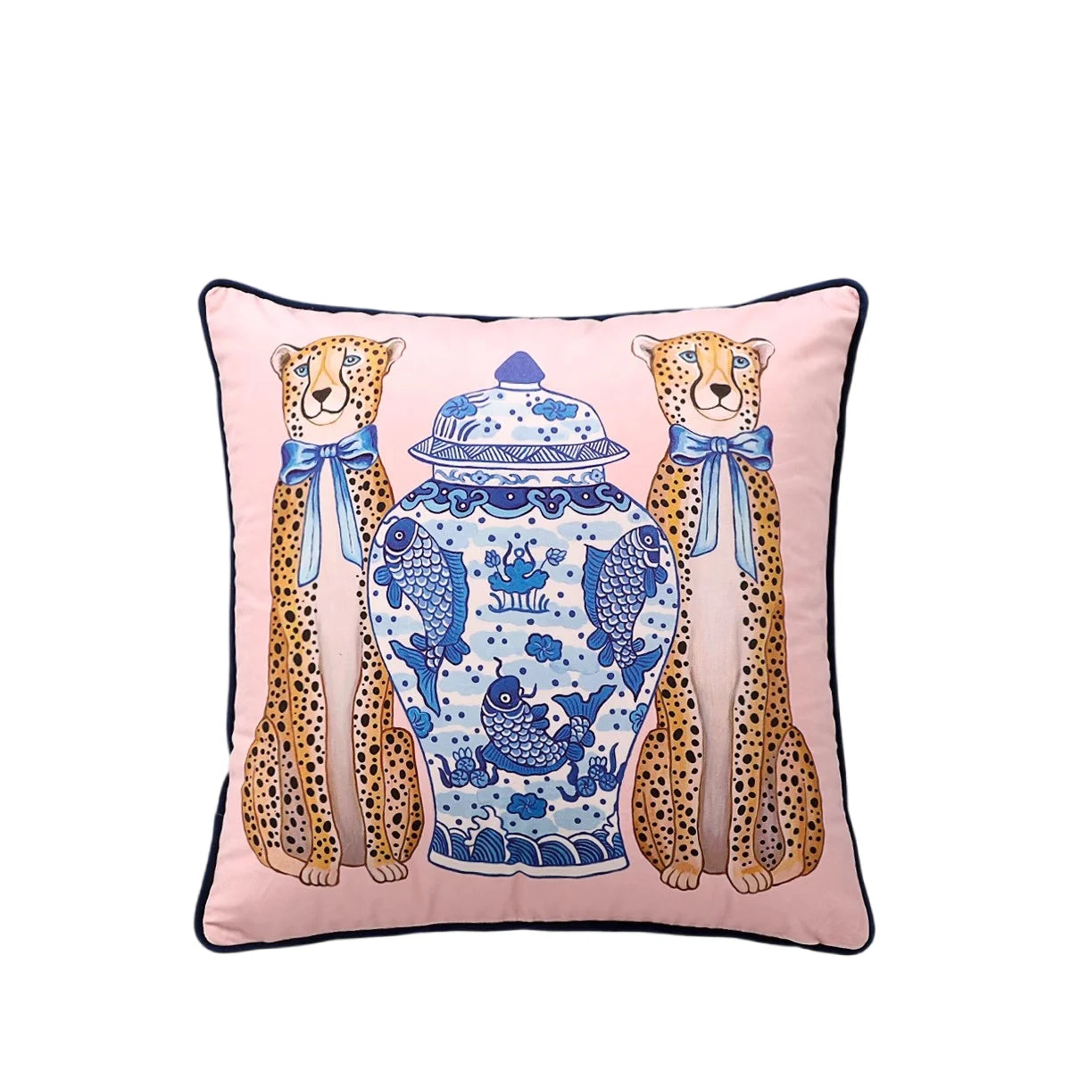 Tiger Home Cushion Velvet Cover Cheetah With Ginger Jar Decorative Pillow Case