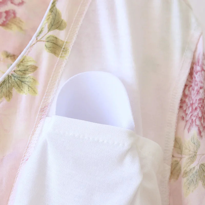 Thin Summer Floral Woman Pajama Sets Nightwear Top and Pants