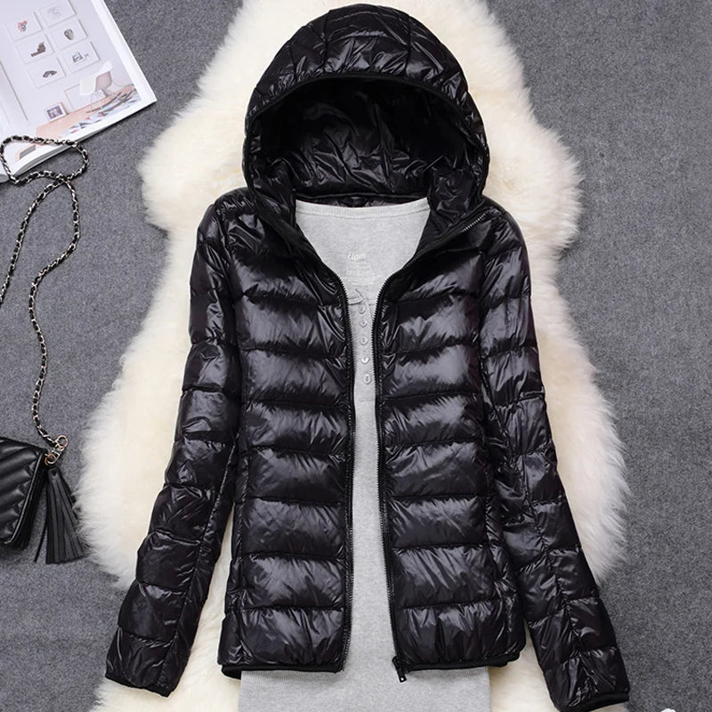 Women Ultra Lightweight Travel Packable Hooded Down Coats Plus Size 5XL 6XL 7XL