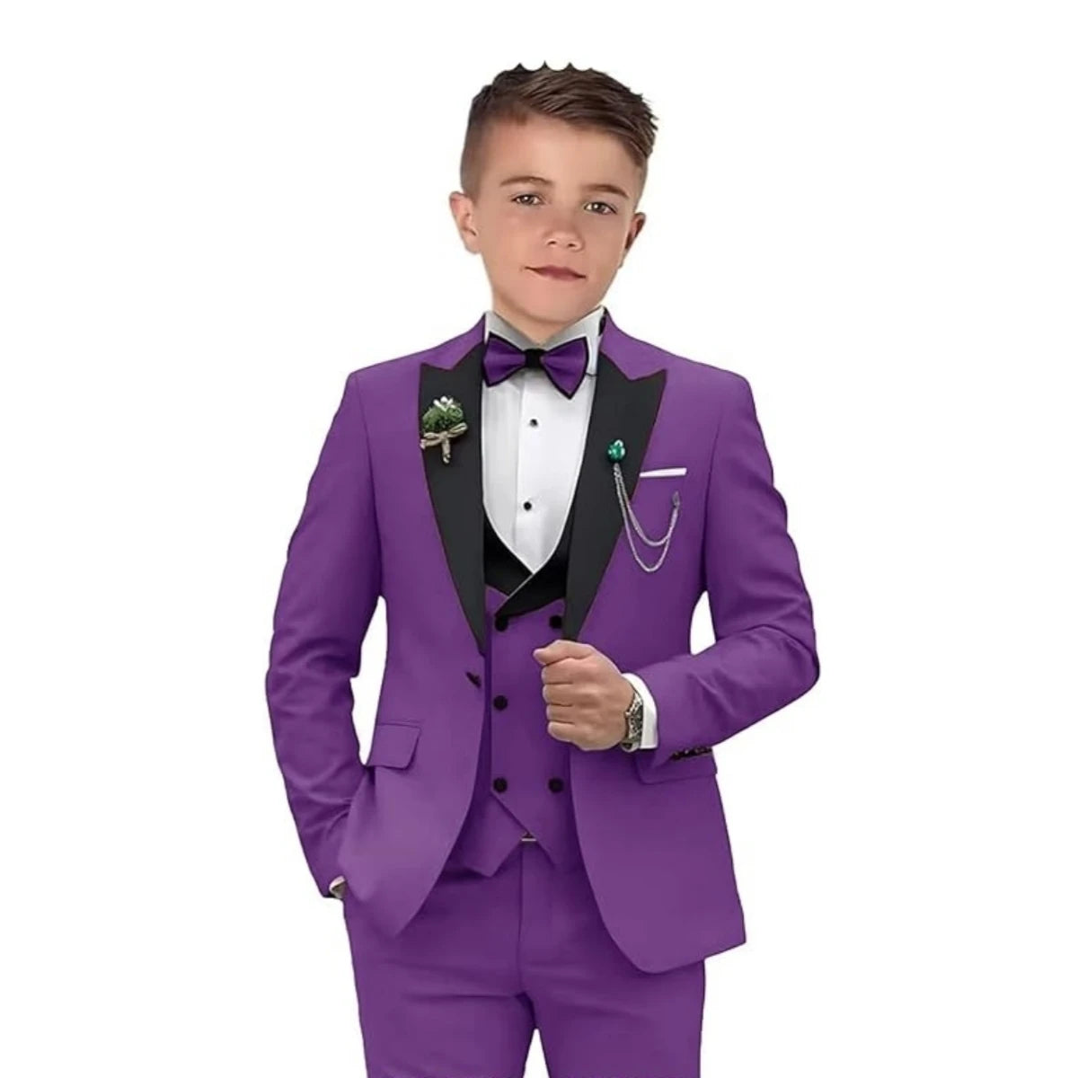 Boys Elegant Tuxedo Suit Set Blazer, Vest & Pants - 3 Pieces