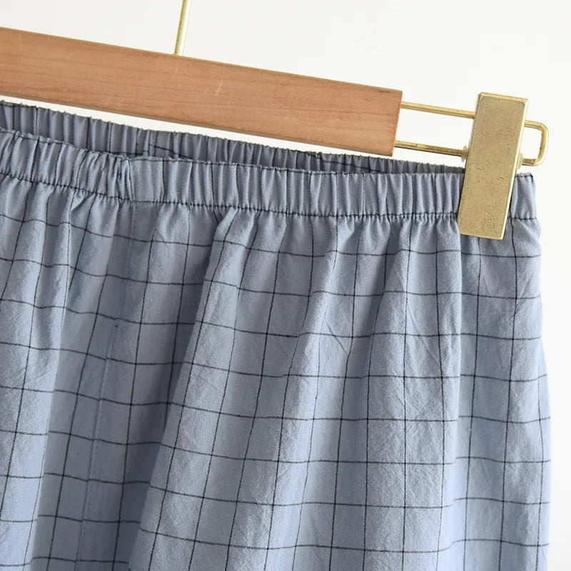 Men's Pajamas Summer Thin Short-sleeved Shorts Cotton Plaid