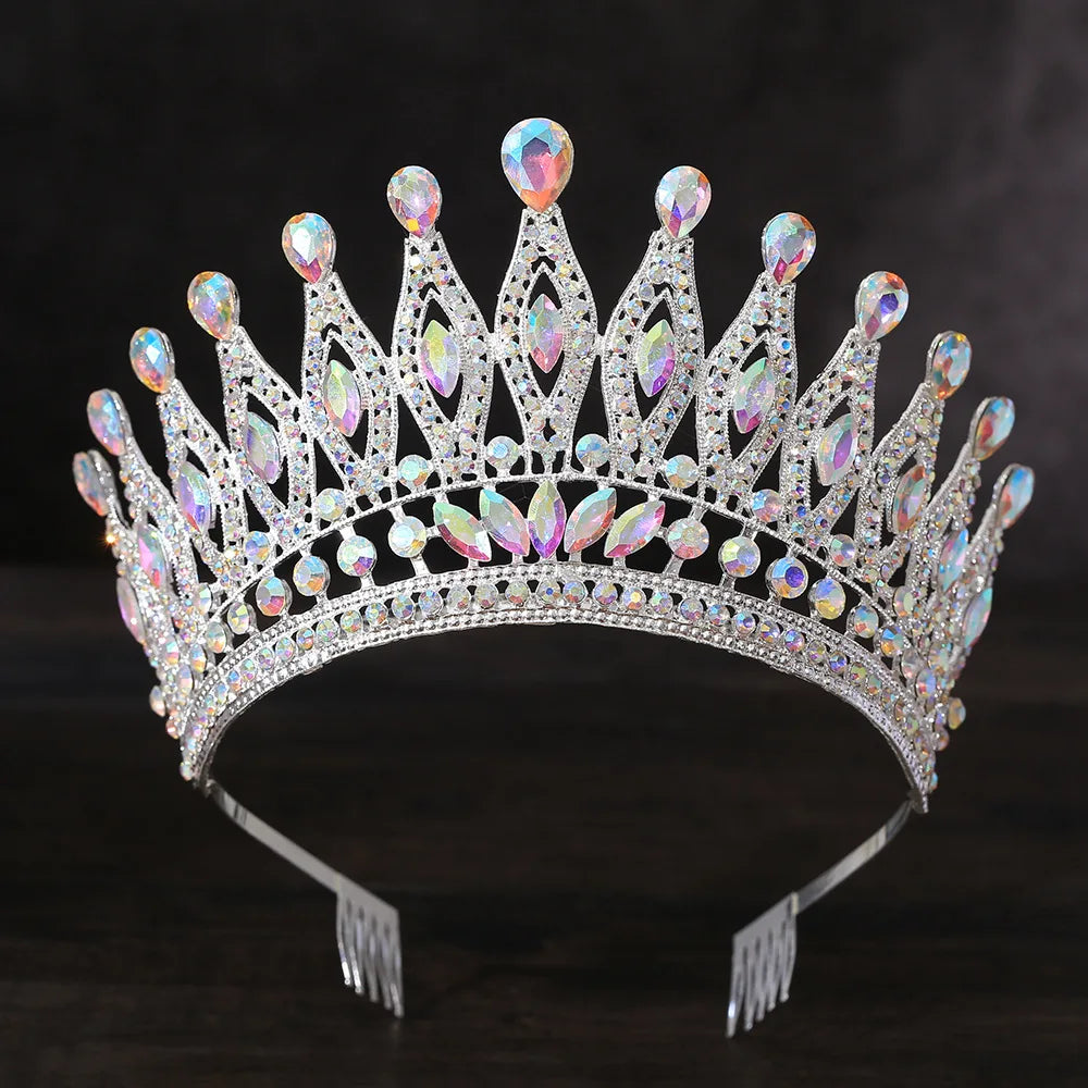 Baroque Large Crystal Crows Tiaras Diadem Comb For Bridal Wedding Party