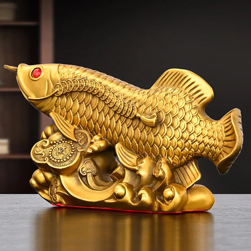 Solid Brass Fish Ornament Wealth Home Office Decor