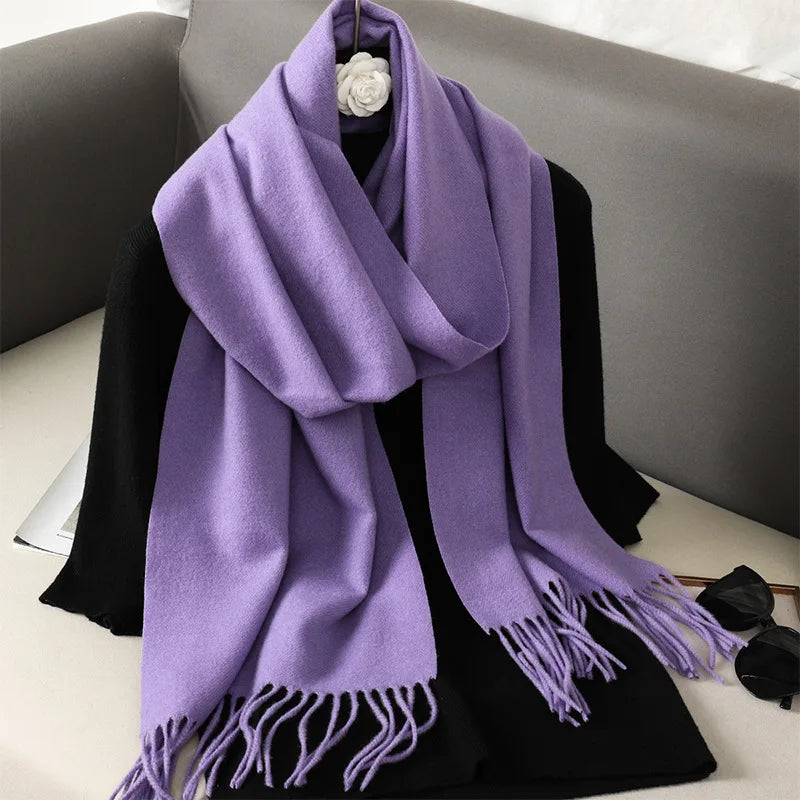 Color Solid Women Winter Scarf Warm Thicken Cashmere Shawl