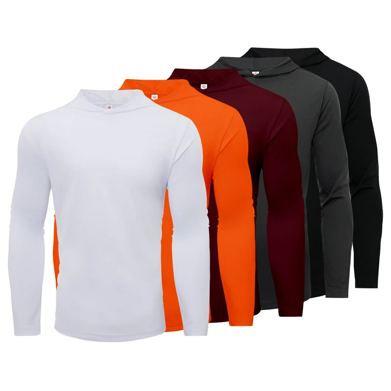 Men's sports long sleeved T-shirt solid color breathable for running and fitness 5 piece set