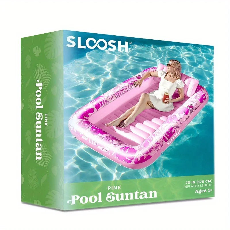 JOYFY Inflatable Tanning Pool Lounger Float 70" x 46" Pool Floats Adult with Pillow Sunbathing Bed Lounge for Summer Water Party