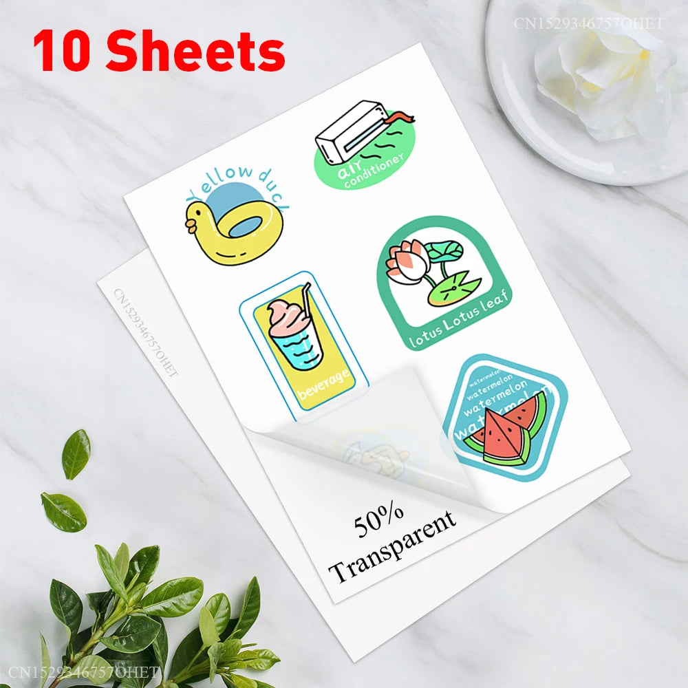 50 Sheets A4 Sticker Paper for Printer Inkjet/Laser Printer Vinyl Paper Sticker Self Adhesive Gift Stationery Label Stickers DIY