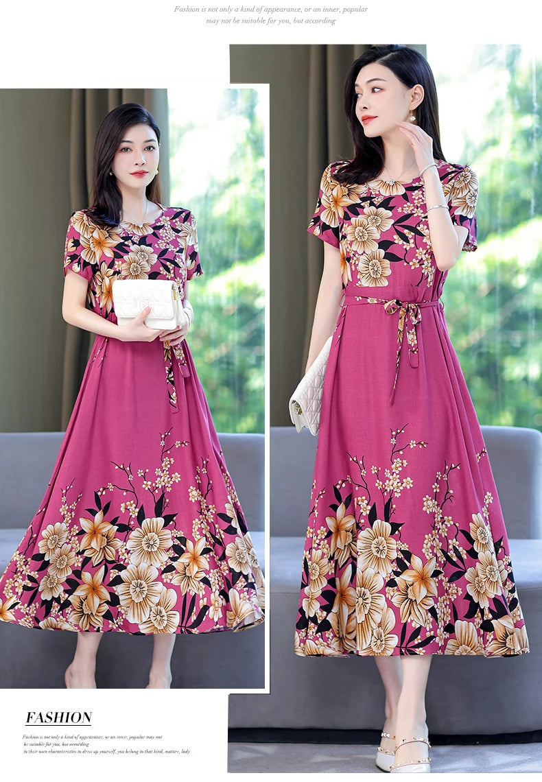 Women Summer Loose Casual O-neck Dresses Plus Size