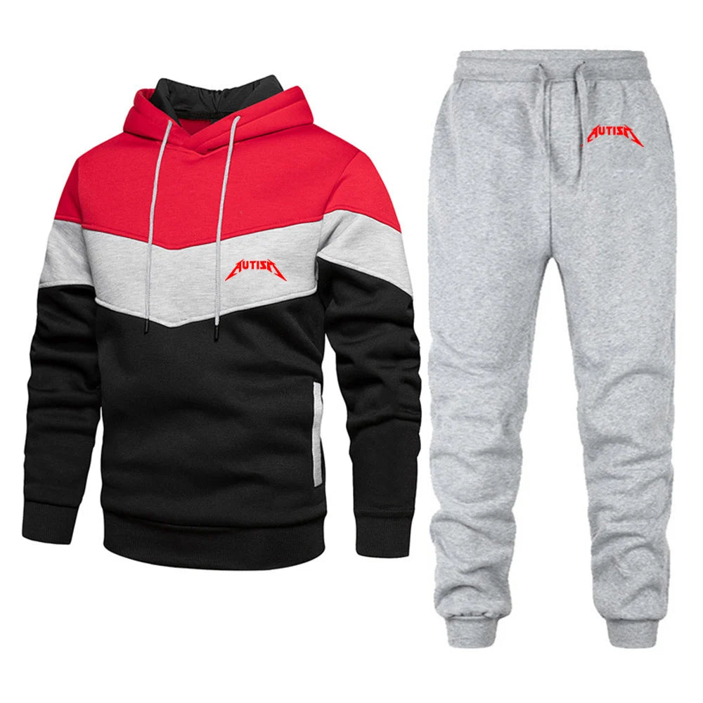 Spring Autumn Men's High Quality Long Sleeve Hooded + Leisure Pants