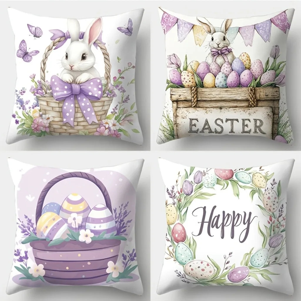 Easter Theme Bunny Printed Pillow Covers w Zipper Closure for Living Room Sofa Bedroom Decor