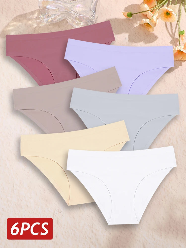 6PCS Women Seamless Panties Ice Silk Ultra Thin soft Low Rise