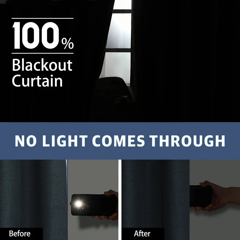 Linen 100% Blackout Curtains Water Proof Curtains for Living Room