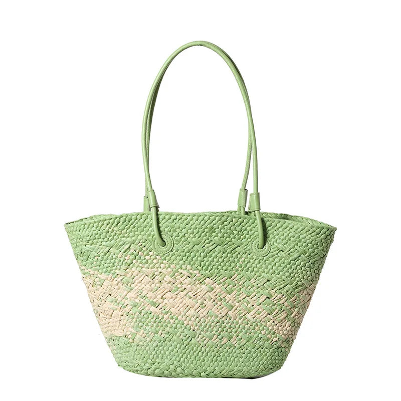 Color Straw Underarm Shoulder Bag, Summer Beach Vacation Travel Tote Bag