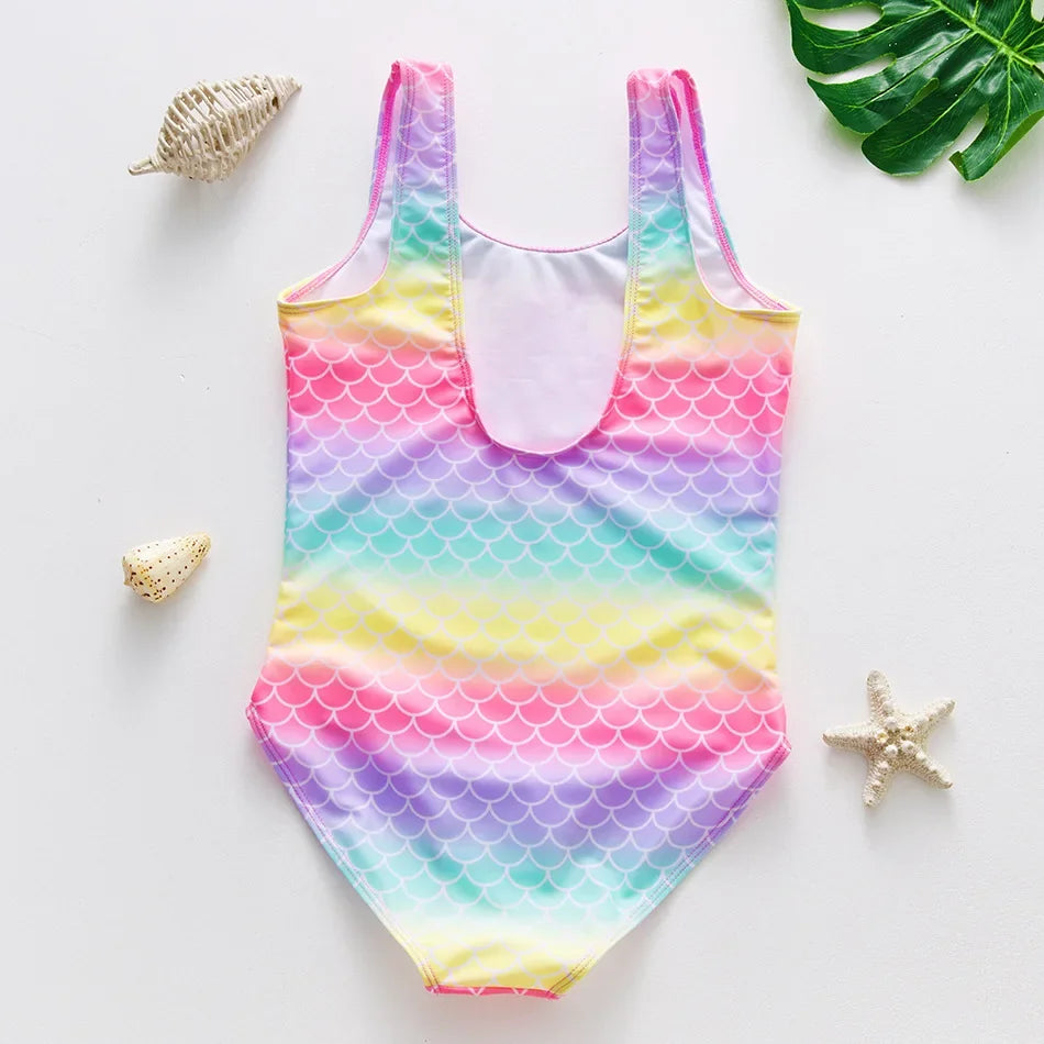 Girl Swimsuit One-Piece Mermaid Fish Scale Unicorn Children's Swimwear 2 - 8 Years