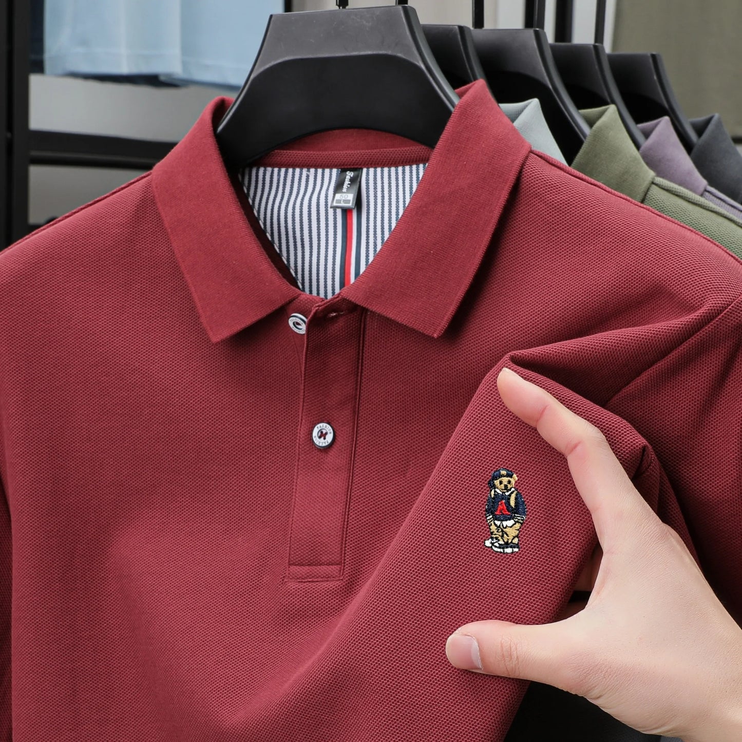 100% cotton high-end brand men short sleeve polo shirt cartoon bear embroidery comfort texture skin friendly breathable T-shirt