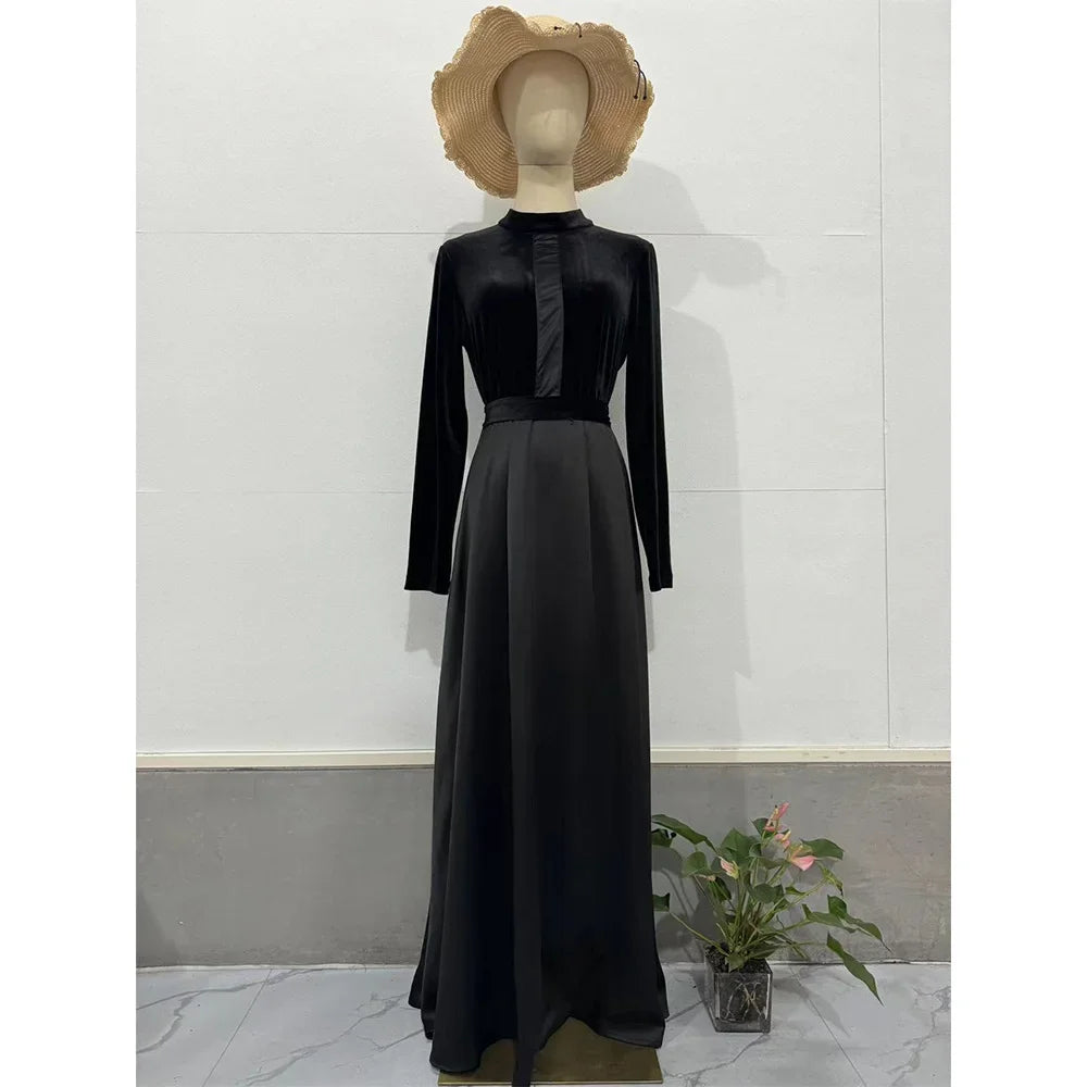 Casual Solid Long Sleeve Velvet Slim Sexy Waist Dress for Women