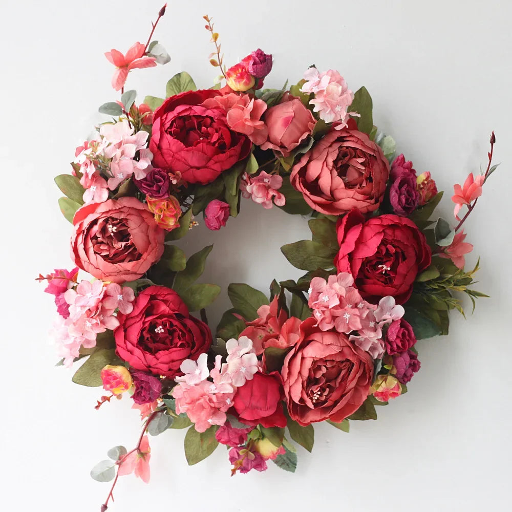 Home Decor Artificial Peony Front Door Wreath