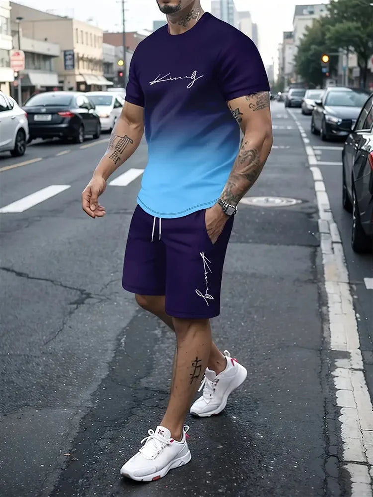 Men's Summer Outfit Short Sleeve T Shirt & Short Set 2 Piece Sportwear 3D Printed