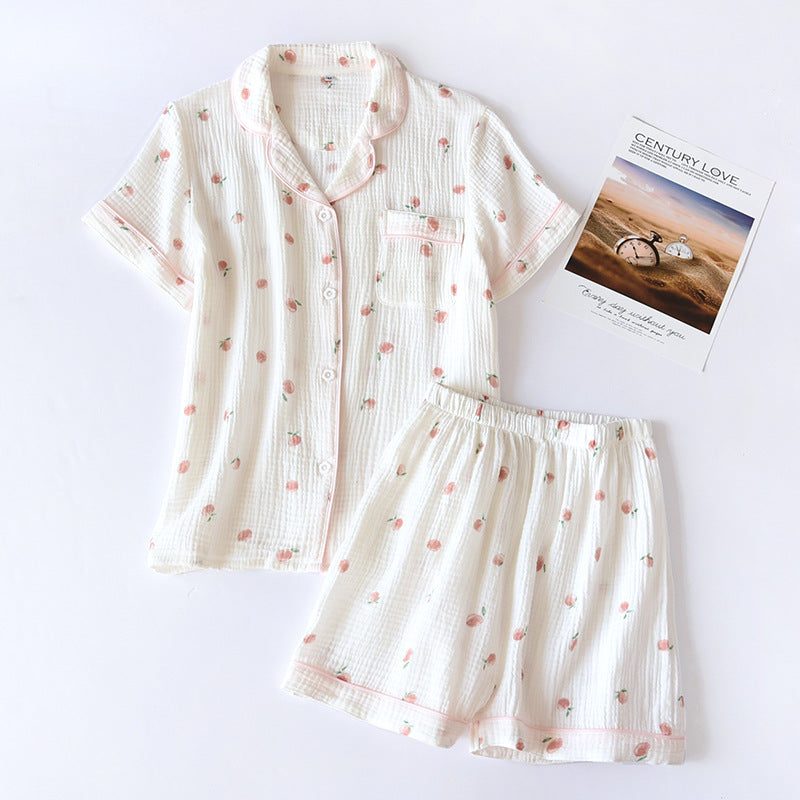 Summer pajamas short-sleeved shorts two-piece cotton crepe