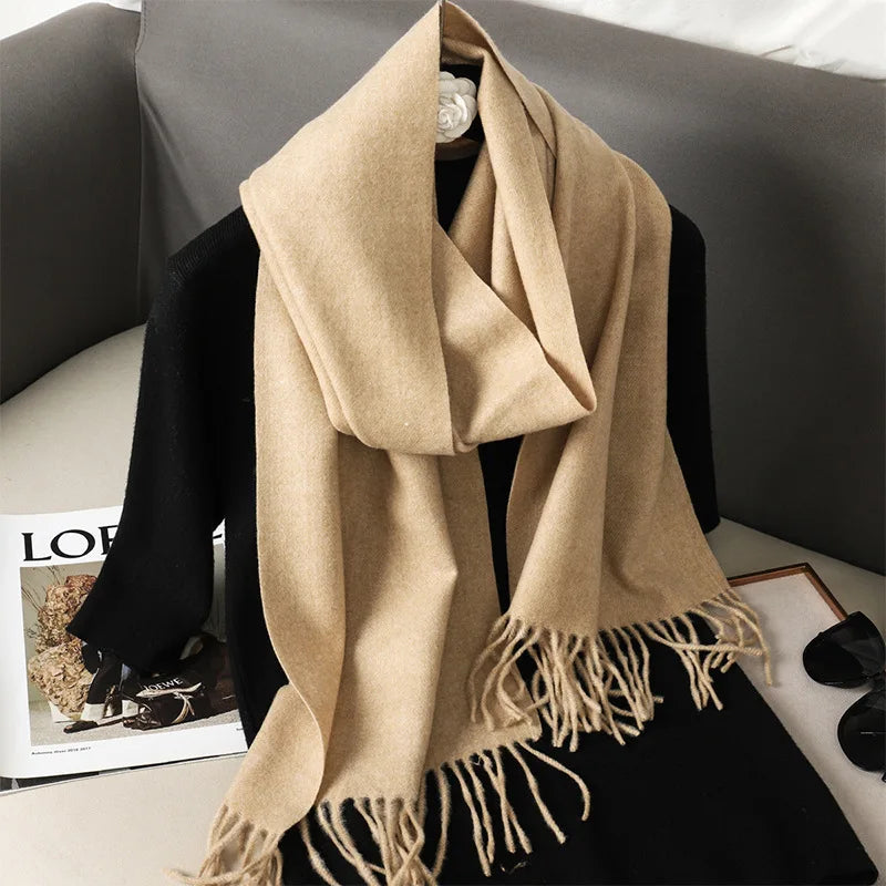 Color Solid Women Winter Scarf Warm Thicken Cashmere Shawl