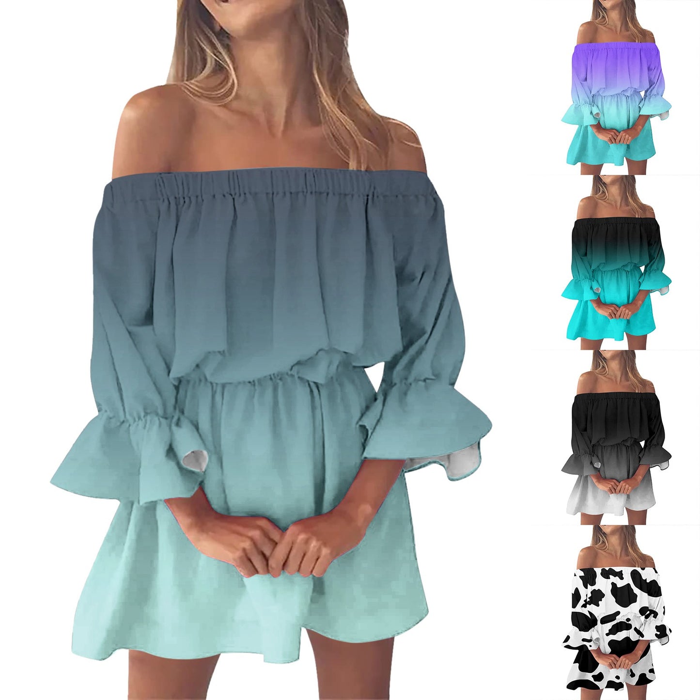 Elegant Summer Print Off Shoulder Dress for Women