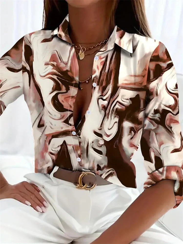 Elegant Printed Pattern Button Long Sleeve Women's Shirts