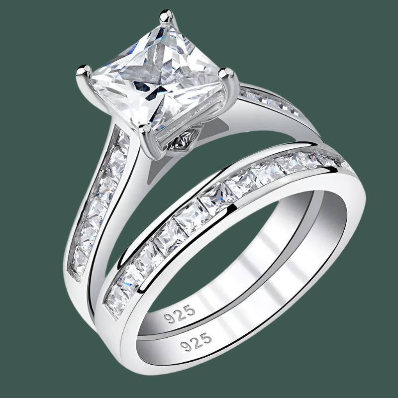 2 Pieces Classic Wedding Rings Set for Women 7*7mm Princess Cut AAAAA Zircon 925 Sterling Silver Engagement Ring Jewelry
