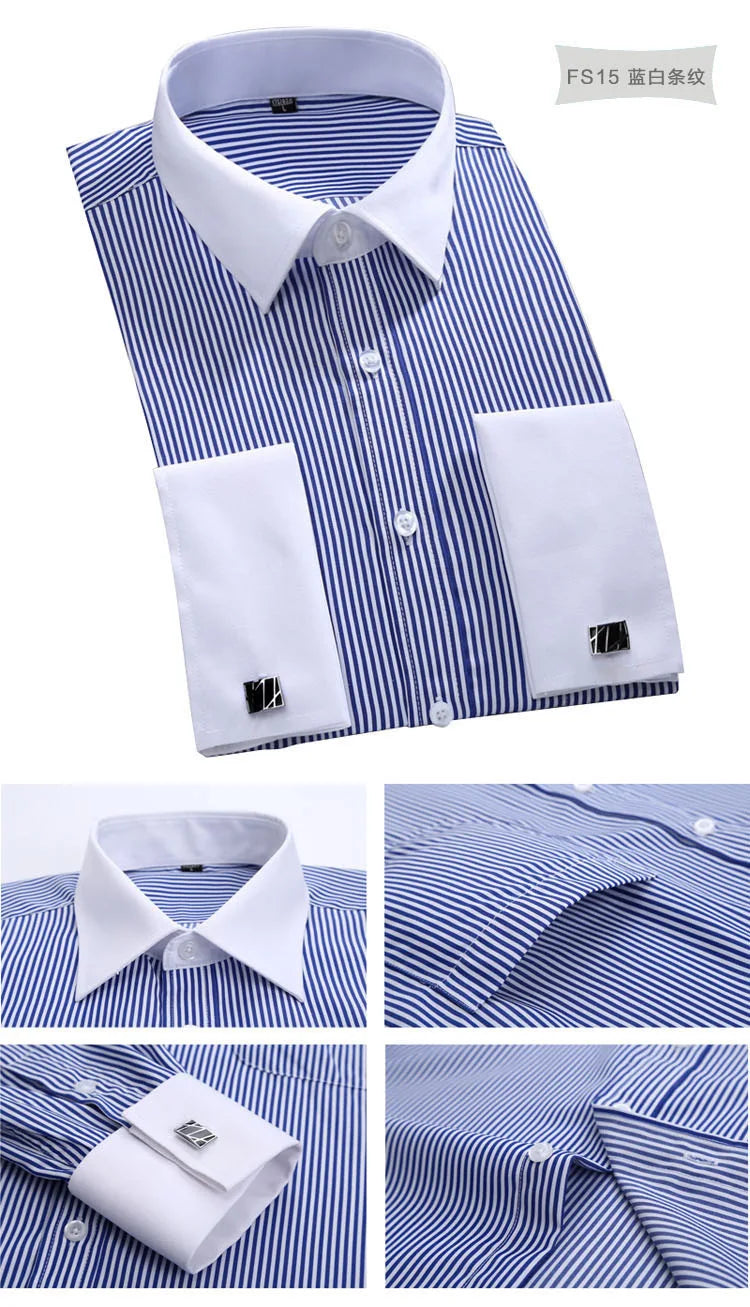 Men's Cotton No-Iron High Quality Breathable Long-sleeved Dress Shirt Spring/Summer Plus Size