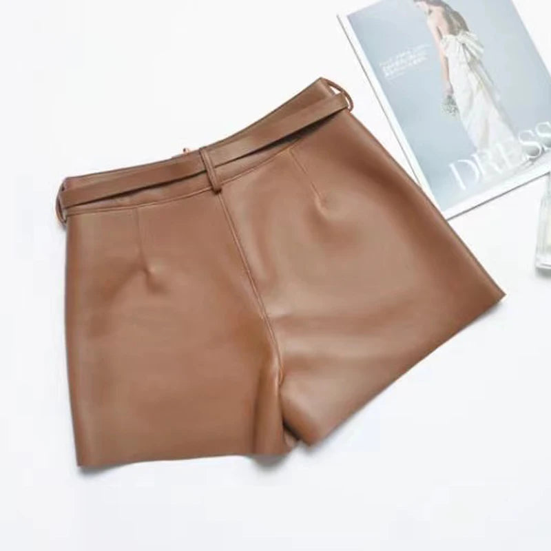 Real Sheepskin Leather Women Shorts