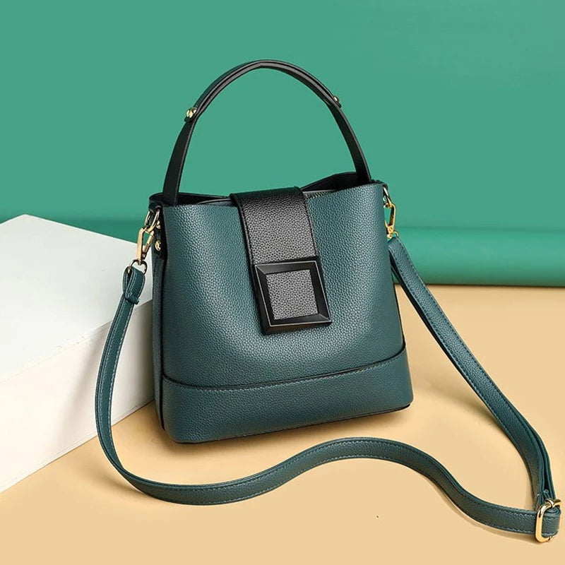 Solid Color Pu Decoration Elegant Hand-Held Bucket Bag