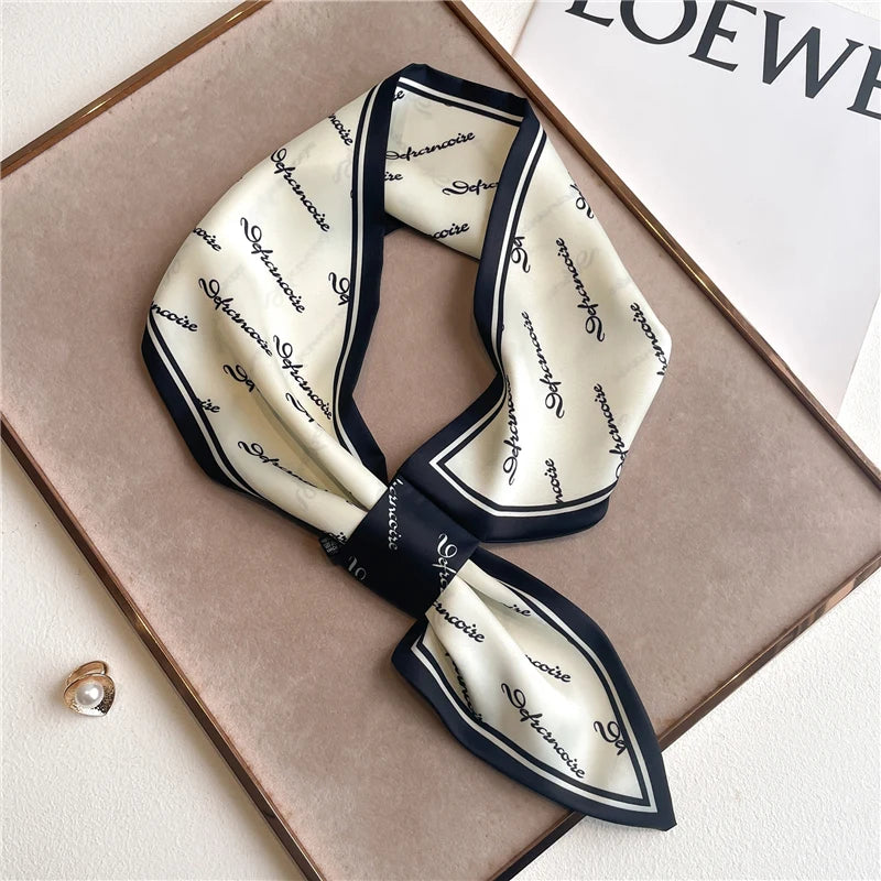 Luxury Striped Print Silk Scarf for Women