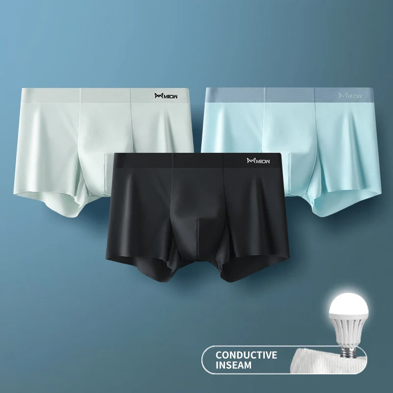3Pcs Ice Silk Seamless Men Underwear Boxer Shorts Trunk