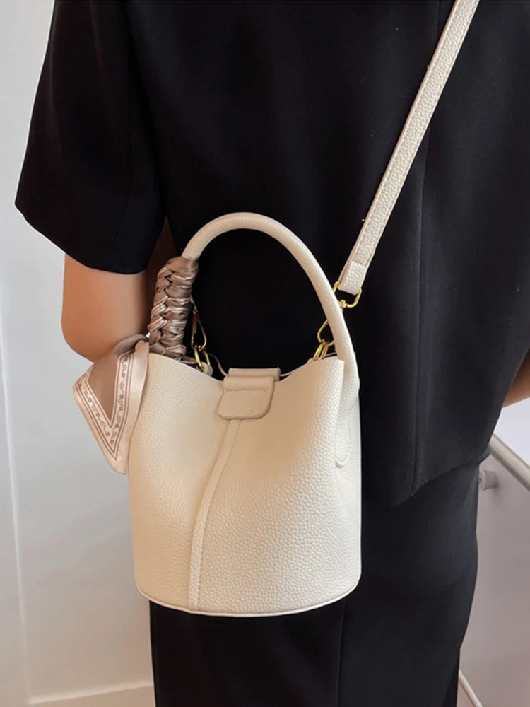 High-Grade Textured Mini Bucket Bags Soft Leather Crossbody Bag
