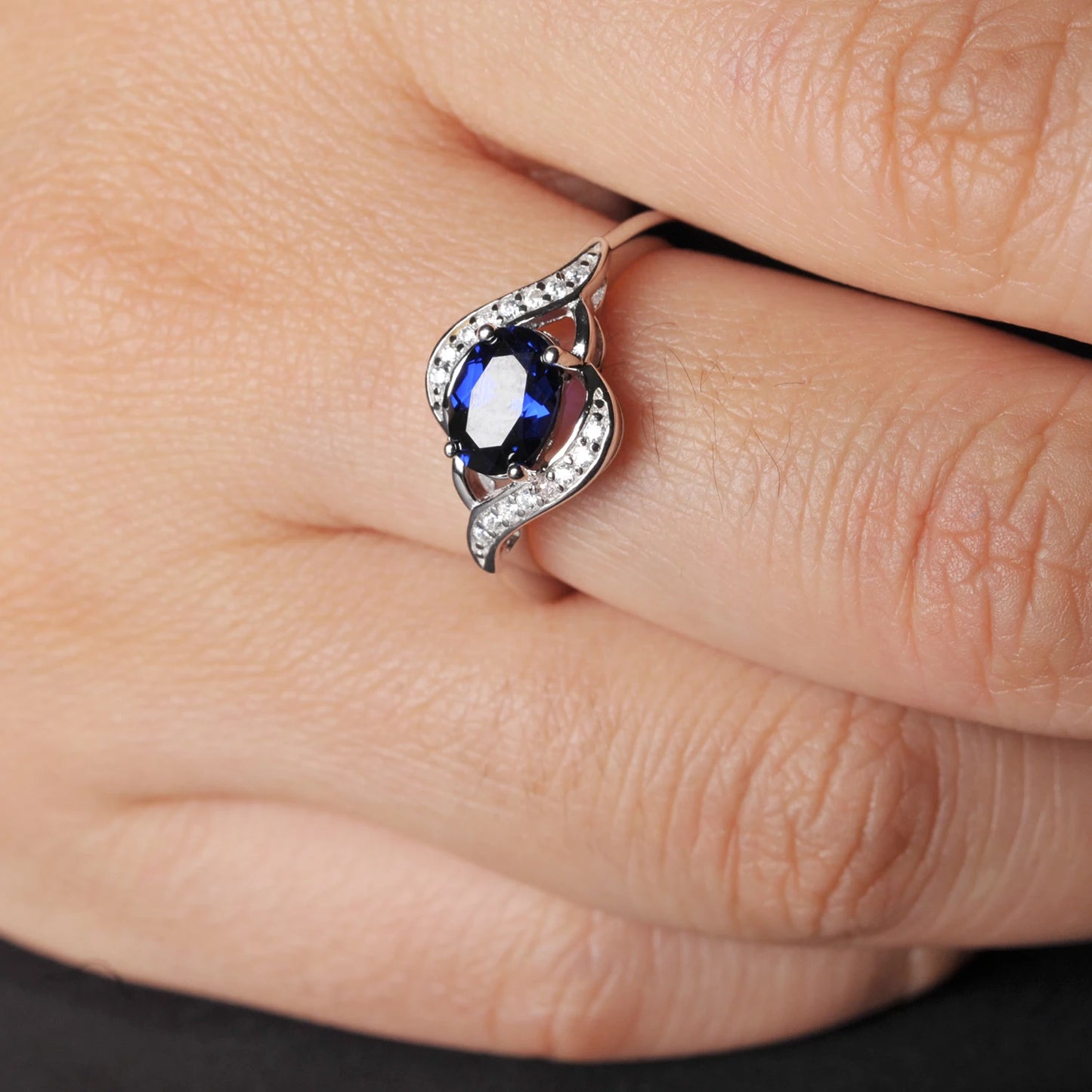 Oval Blue Sapphire 925 Sterling Silver Ring for Women