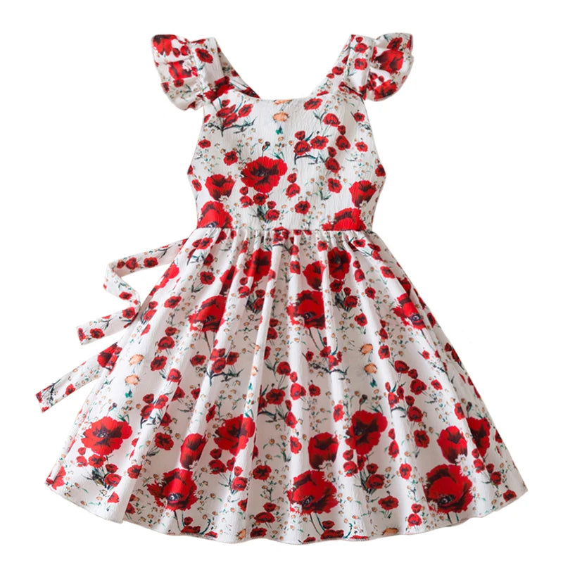 Beach Party Colorful Floral Print Backless Elegant Girl Party Dress