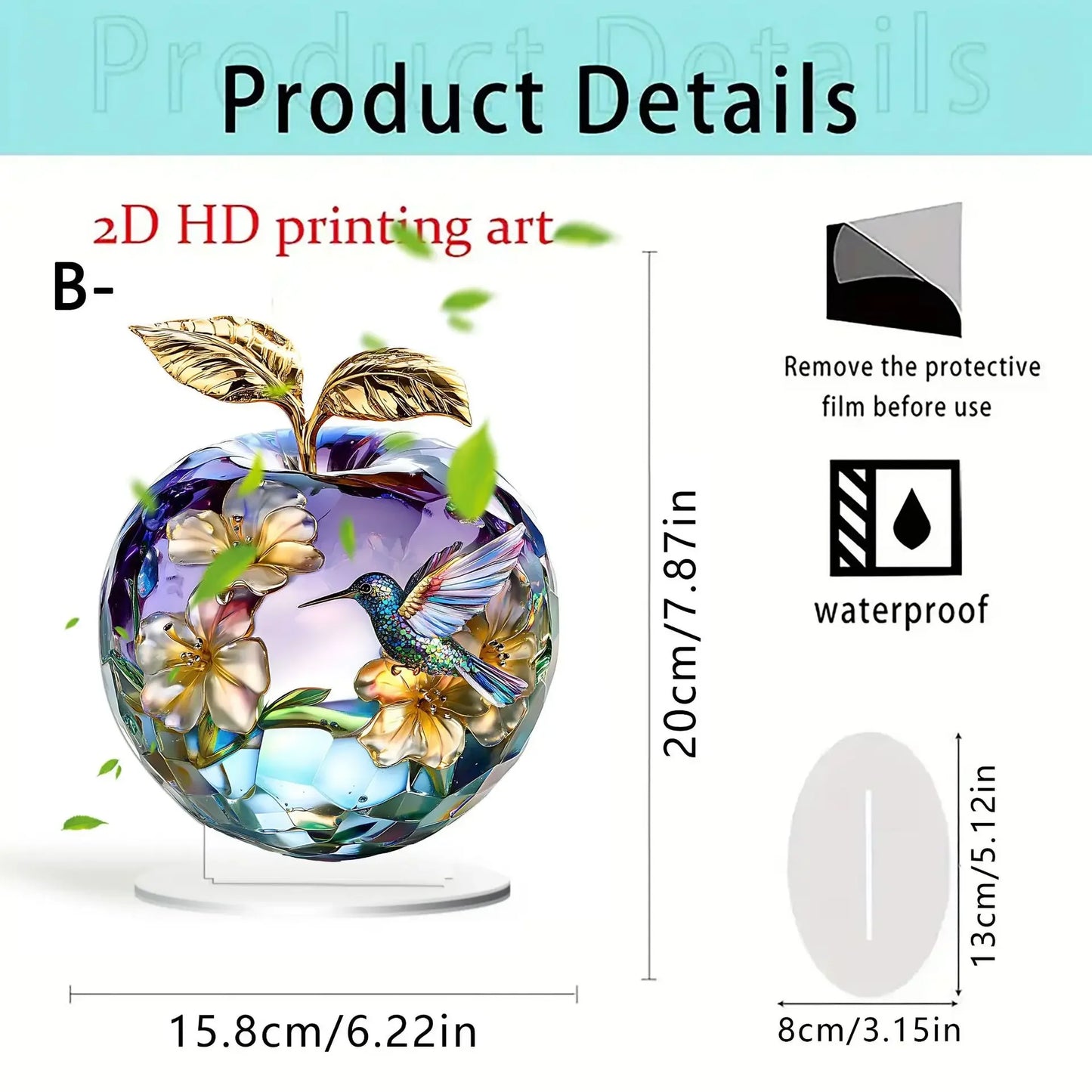 Acrylic Crystal Glass Apple Table Ornament Decoration