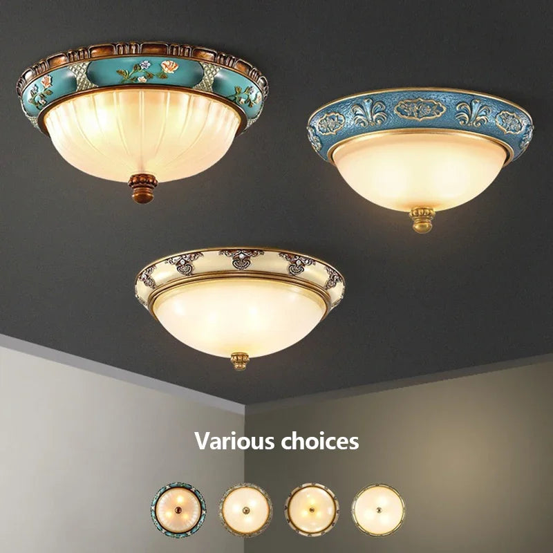Simple Retro European Home Decor Resin Led Ceiling Lamps