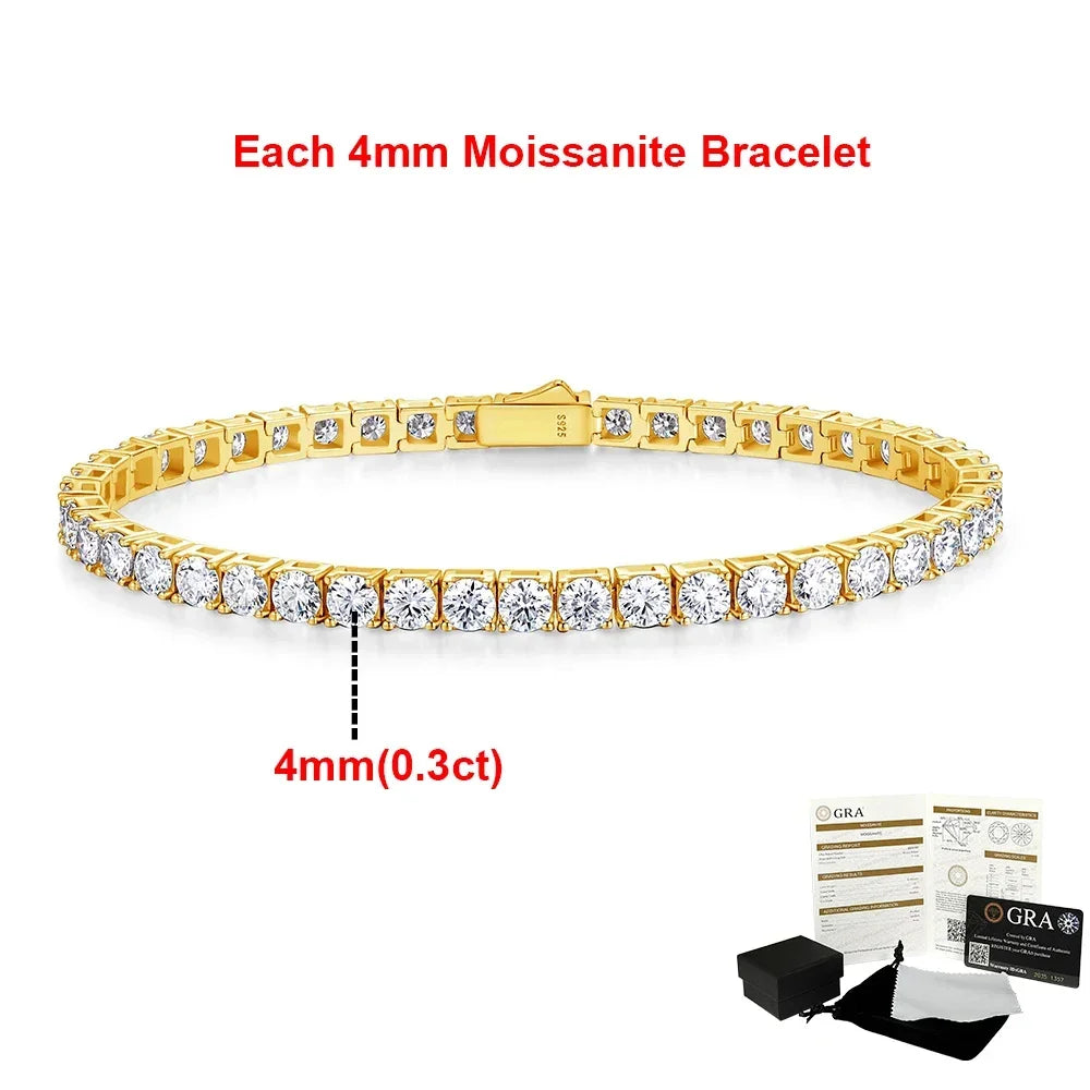 Real Moissanite Tennis Bracelets for Women Man 925 Sterling Silver Plated