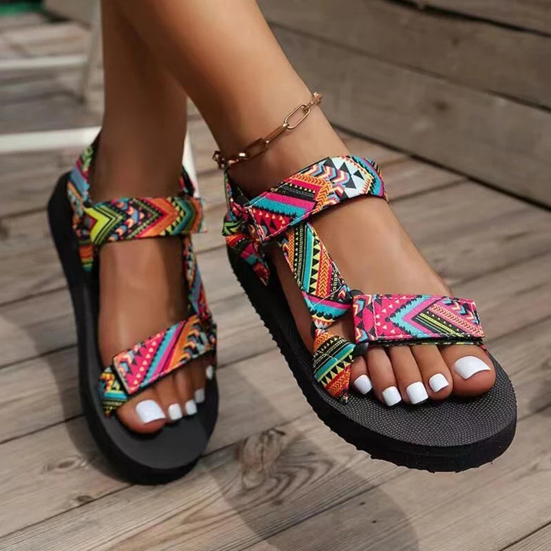 Women Summer Flat Shoes Hemp Rope Set Foot Beach Sandals Outdoor