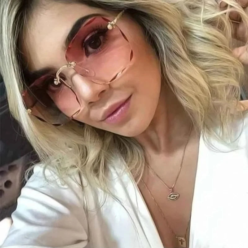Sunglasses For Women ladies Rimless Diamond cutting Lens Brand Designer Ocean Shades
