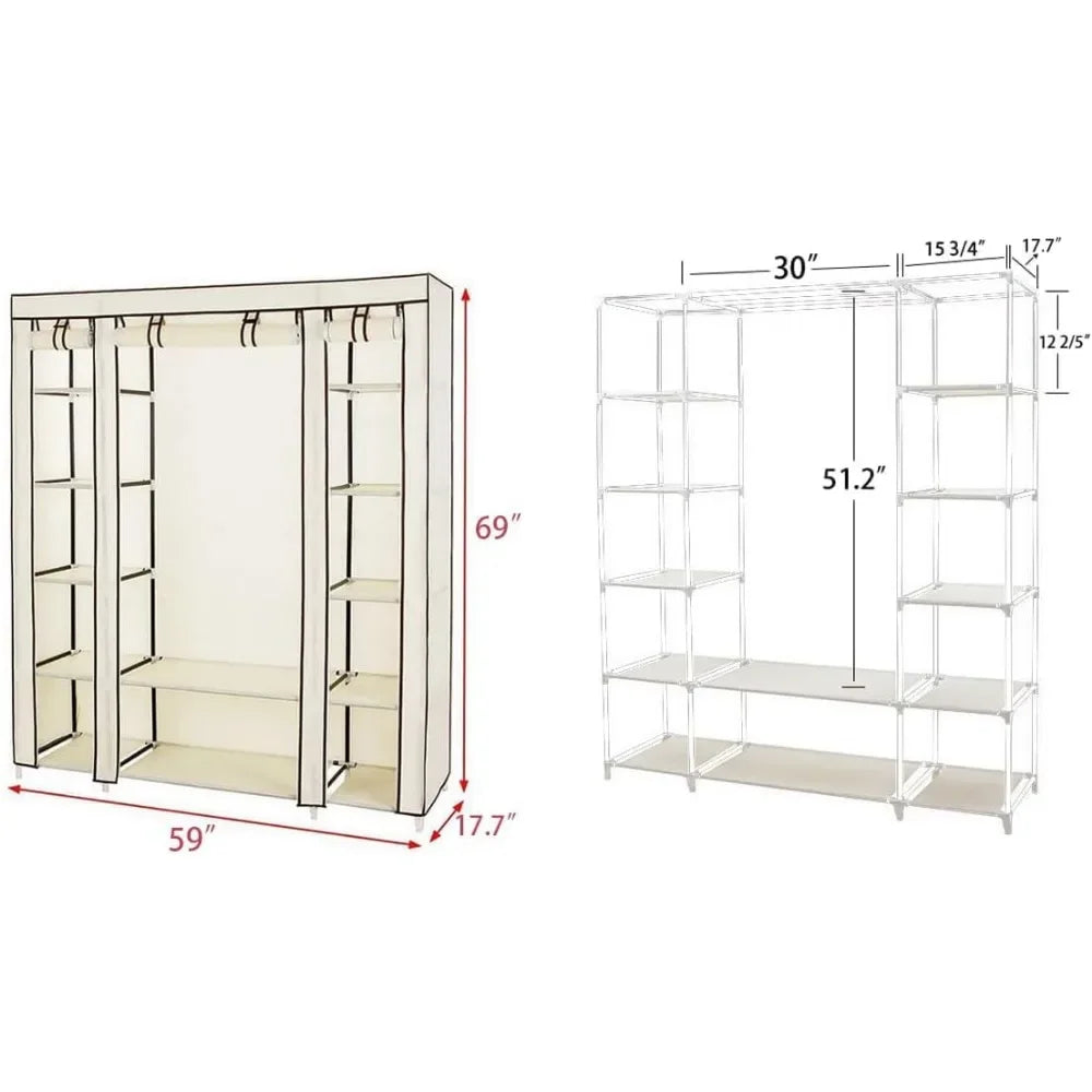 Portable Cloth Wardrobe Closet Organizer with Cover & Zipper