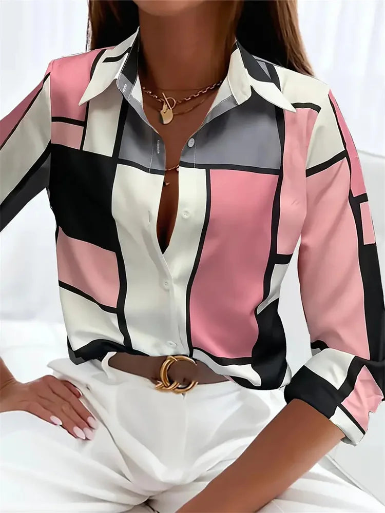 Elegant Printed Pattern Button Long Sleeve Women's Shirts